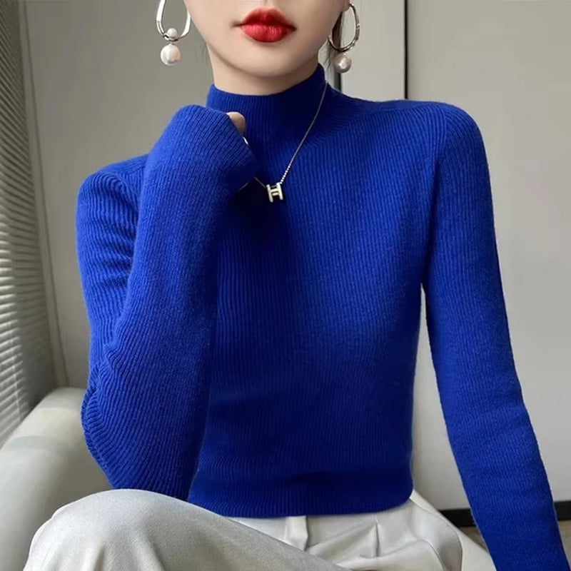 Solid Sweater Women Half Turtleneck Knitted Pullovers Harajuku Korean Thick Knitwear Autumn Winter Fashion Slim Jumpers