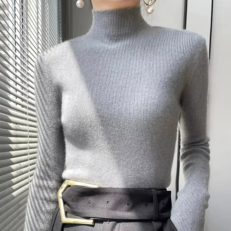 Solid Sweater Women Half Turtleneck Knitted Pullovers Harajuku Korean Thick Knitwear Autumn Winter Fashion Slim Jumpers