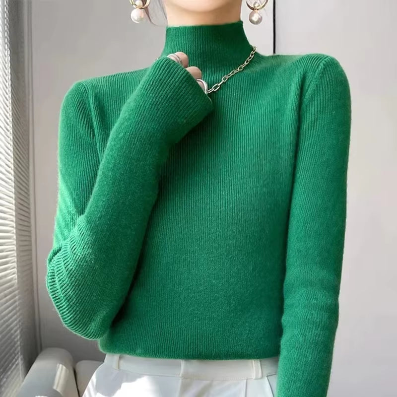 Solid Sweater Women Half Turtleneck Knitted Pullovers Harajuku Korean Thick Knitwear Autumn Winter Fashion Slim Jumpers